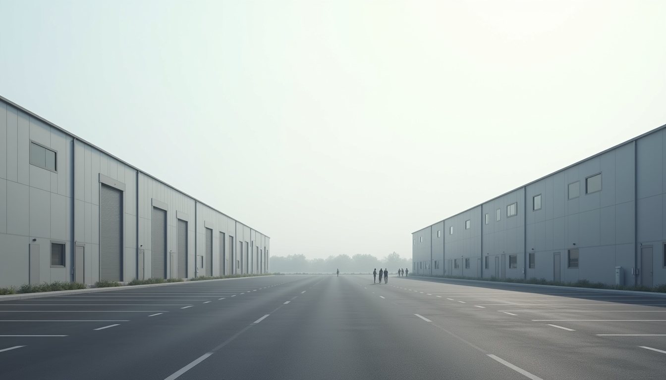 Large warehouse-style shops facing a wide car park
